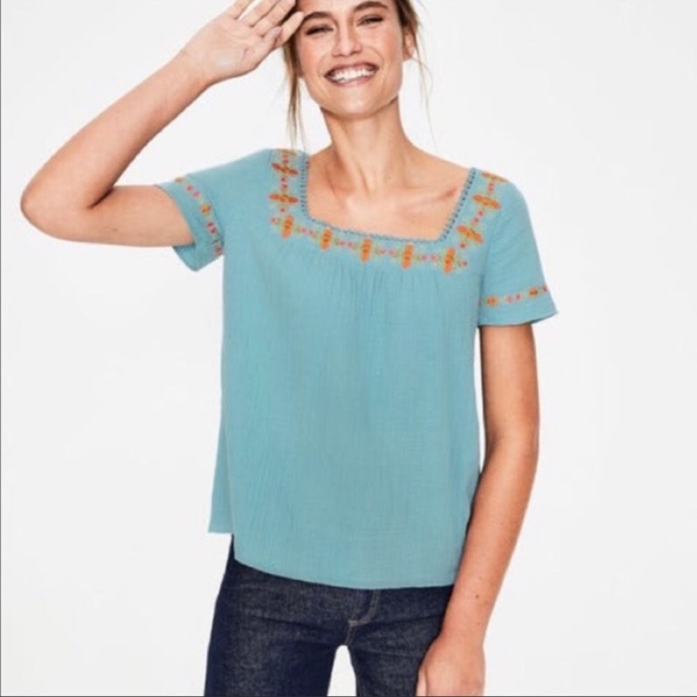 NWT Boden Clemmie Embroidered Blue Orange Square Neck Tol Size US 18